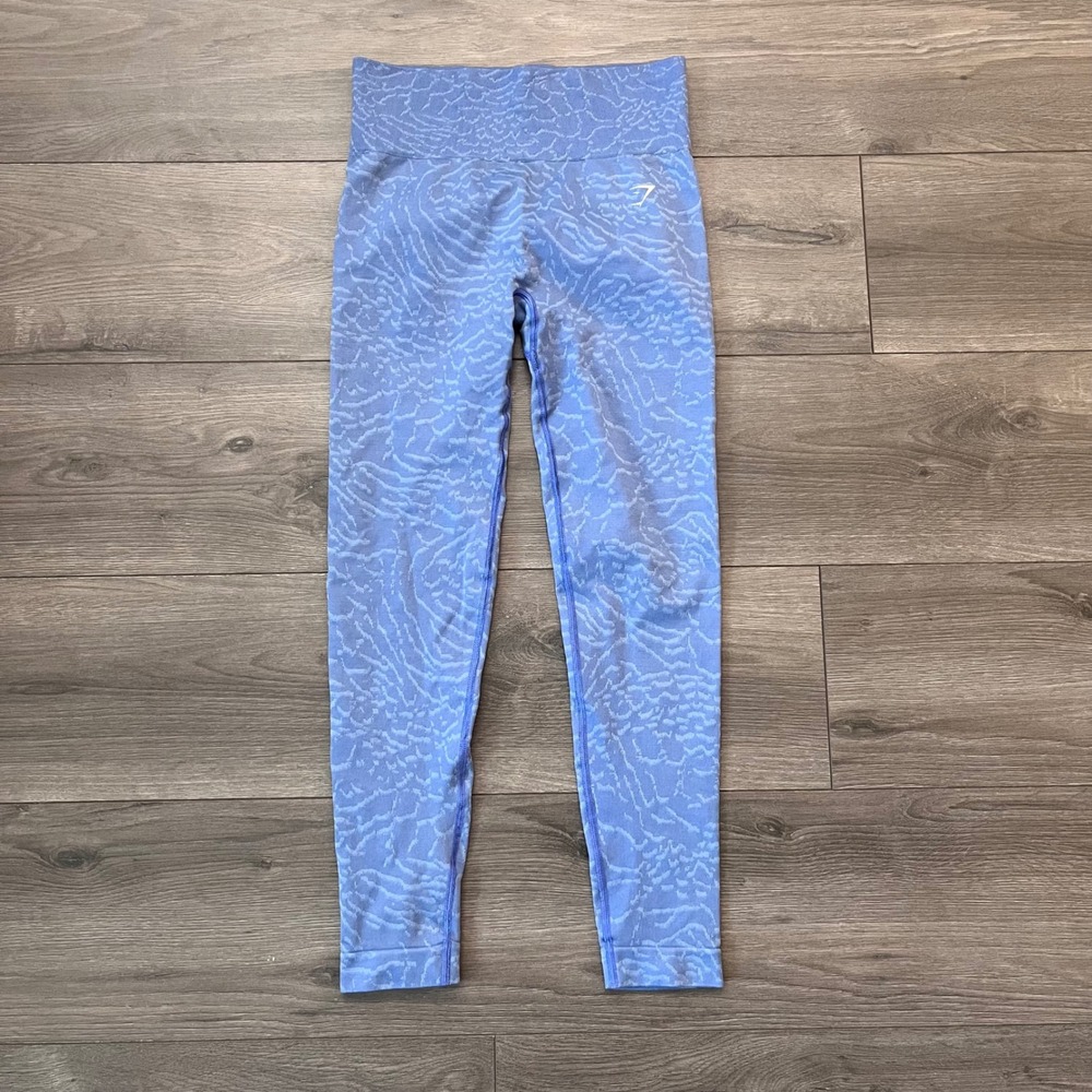 Gymshark Mercury Seamless Leggings Blue Animal Jacquard Scrunch Medium B2A2W